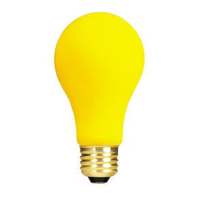 103060 60 Watt 130 Volt A19 Standard Base Long Life Bug Light Bulb - Yellow - Pack Of 12