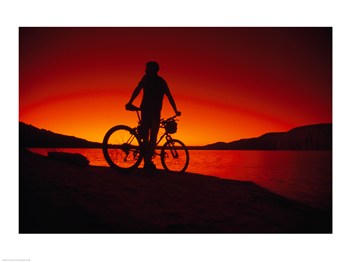 Pvt-superstock Sal1176504b Silhouette Of A Man Standing With His Mountain Bike Lake Powell Utah Usa -24 X 18 Poster Print