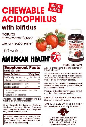 23549 American Health Probiotics Chewable Acidophilus With Bifidus Strawberry 100 Wafers