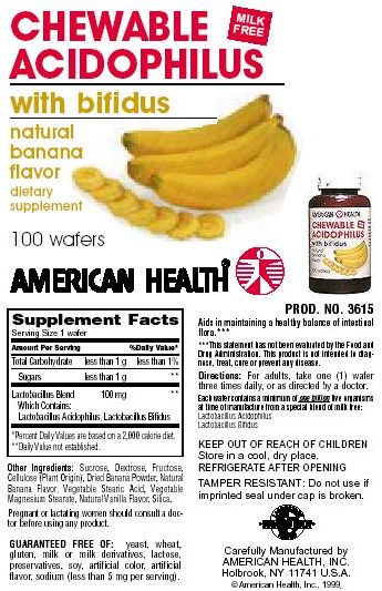 23531 American Health Probiotics Chewable Acidophilus With Bifidus Banana 100 Wafers