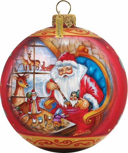 73611 Holiday Splendor Glass Santa Workshop Ball 3.5 In. - Glass Ornament