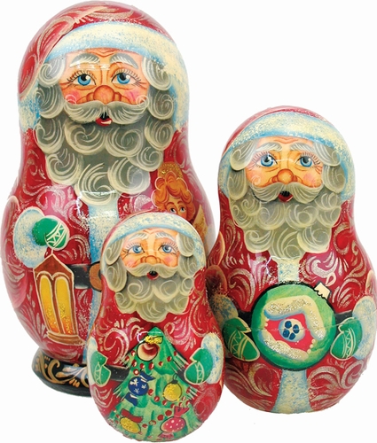 110573 Russia Nested Dolls Guardian Santa 3 Nest Doll 5 In.