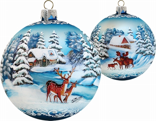 73812 Holiday Splendor Glass Winter Forest Moose Deer Xlg 5.5 In. - Glass Ornament