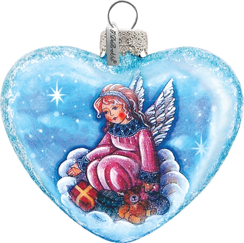 744-022 Holiday Splendor Glass Guardian Angel Heart 5.5 In. -glass Ornament