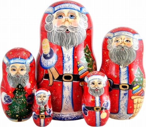 110082 Russia Nested Dolls Bell Ring Santa 5 Nest Doll 6.5 In.