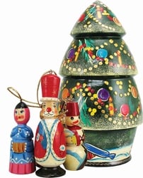 110801 Russia Nested Dolls Christmas Tree With Ornaments 6.5 In.