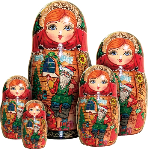 1300992 Russia Nested Dolls Santa Workshop 5 Nest Doll 6.5 In.