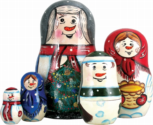 110090 Russia Nested Dolls Happy Family 5 Nest Doll 6.5 In.