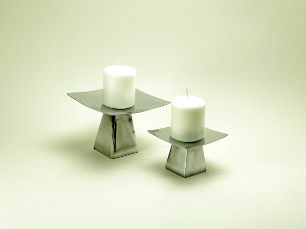 3510 Alum Pedestal Candleholders - Set Of 2