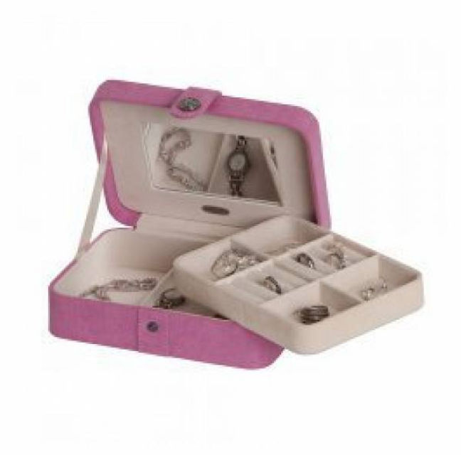 Giana Plush Fabric Jewelry Box With Lift Out Tray In Pink