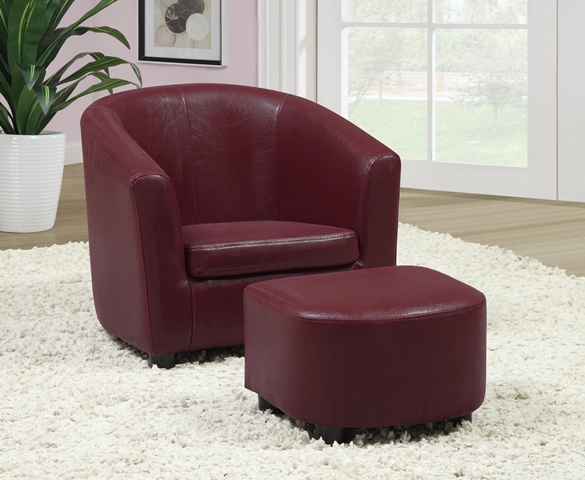 Red Leather-look Juvenile Chair - Ottoman 2pcs Set