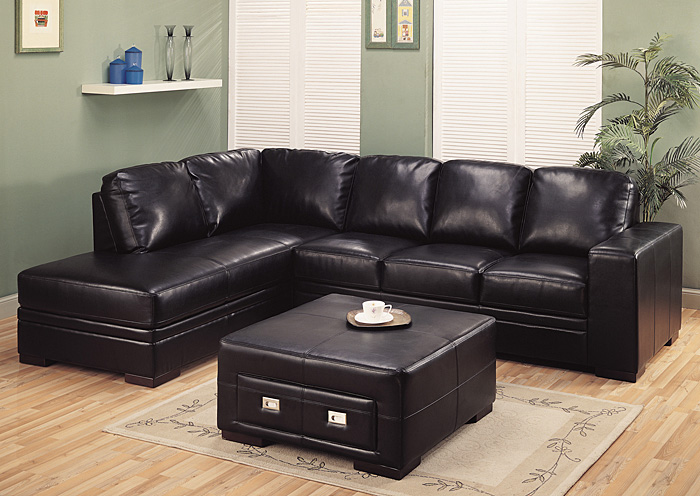 Monarch Specialties I 8496BK Black Bonded Leather Match Sectional Sofa