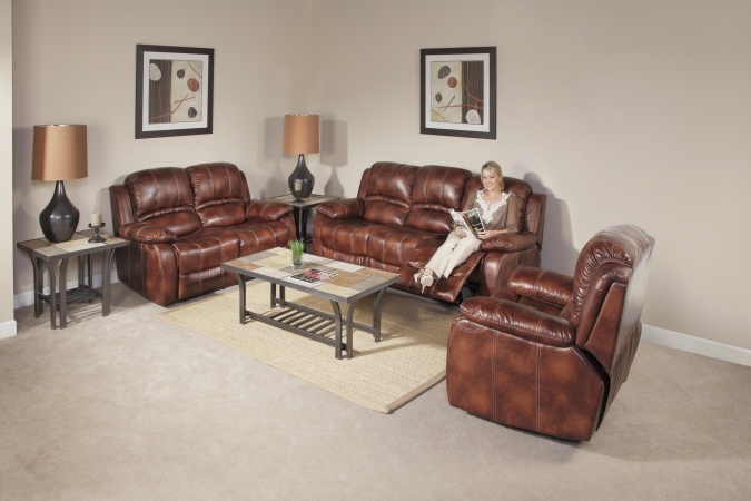 SLR International 7060321RR Ventura Dual Reclining Sofa and Loveseat with Reclining Chair 3PC Set in Saddle Eco Leather