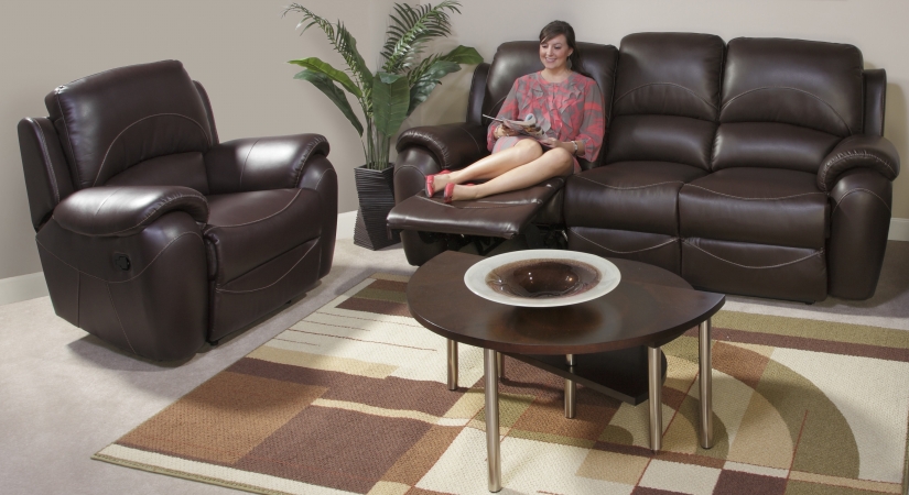 SLR International 800531RRP Berkley Dual Power Reclining Sofa and Power Reclining Chair 2PC Set in Chocolate Eco Leather