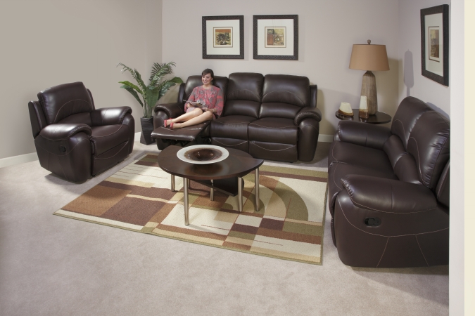 SLR International 8005321RR Berkley Dual Reclining Sofa and Loveseat with Reclining Chair 3PC Set in Chocolate Eco Leather