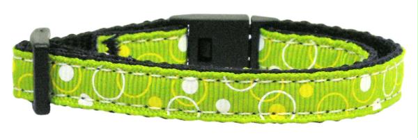 125-003 Ctlg Retro Nylon Ribbon Collar Lime Green Cat Safety