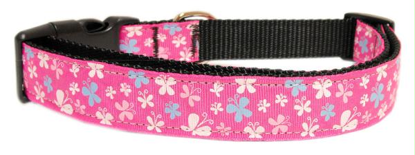 125-005 Xspk Butterfly Nylon Ribbon Collar Pink Xs