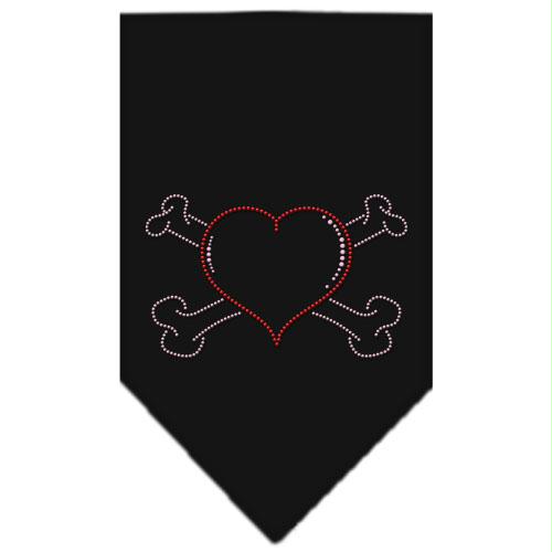 Heart Crossbone Rhinestone Bandana Black Large
