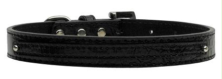 10-01 Lgbkc .38 In. - 10mm Faux Croc Two Tier Collars Black Large