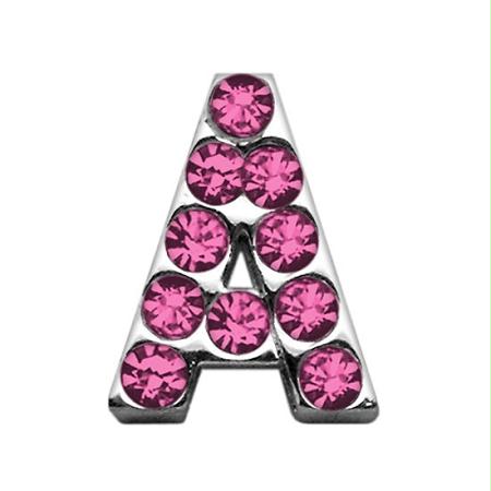 75 In. - 18mm Pink Letter Sliding Charms A .75 - 18mm