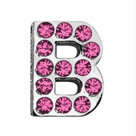 75 In. - 18mm Pink Letter Sliding Charms B .75 - 18mm