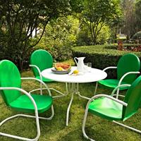 Crosley Furniture Griffith Metal 40 In. Five Piece Outdoor Dining Set - 40 In. Dining Table In White Finish With Grasshopper Green Finish Chairs
