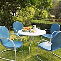 Crosley Furniture Griffith Metal 40 In. Five Piece Outdoor Dining Set - 40 In. Dining Table In White Finish With Sky Blue Finish Chairs