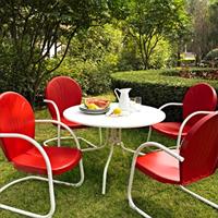 Crosley Furniture Kod1003wh Griffith Metal 40 In. Five Piece Outdoor Dining Set - 40 In. Diningtable In White Finish With Red Finish Chairs
