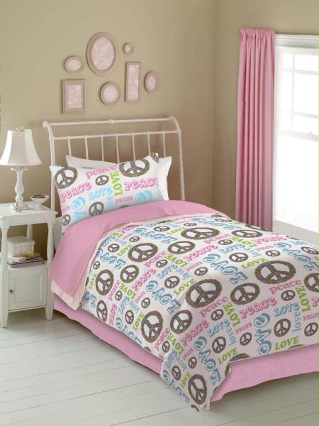 Peace And Love 736425457746 Peace And Love Comforter Set - Pink-white