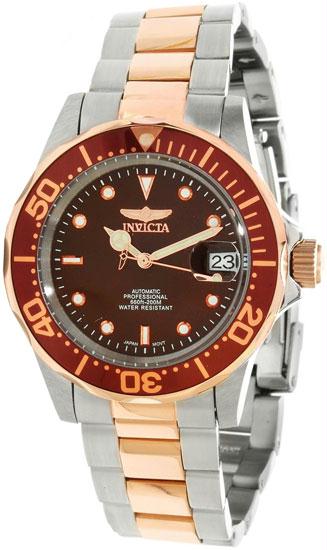 11241 Mens Two Tone Rose Gold Stainless Steel Pro Diver Automatic Brown Dial Watch