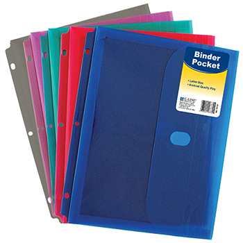 C-line Products Inc Cli58730 Binder Pocket With Fabric Hook And Eye Closure Assorted Colors