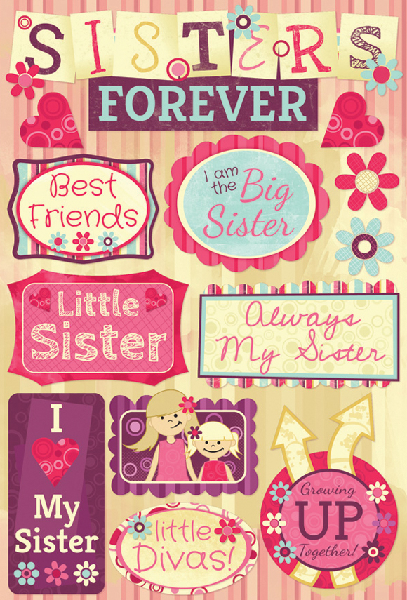 Karen Foster KF11552 Sister Cardstock Stickers 5.5 in. x 9 in.-Sisters Forever Karen Foster KF11552 Sister Cardstock Stickers 5.5 in. x 9 in.-Sisters Forever