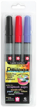 Sakura 48100 Permapaque Paint Marker Fine Point Set 3-Pkg-Black-Red-Blue Sakura 48100 Permapaque Paint Marker Fine Point Set 3-Pkg-Black-Red-Blue