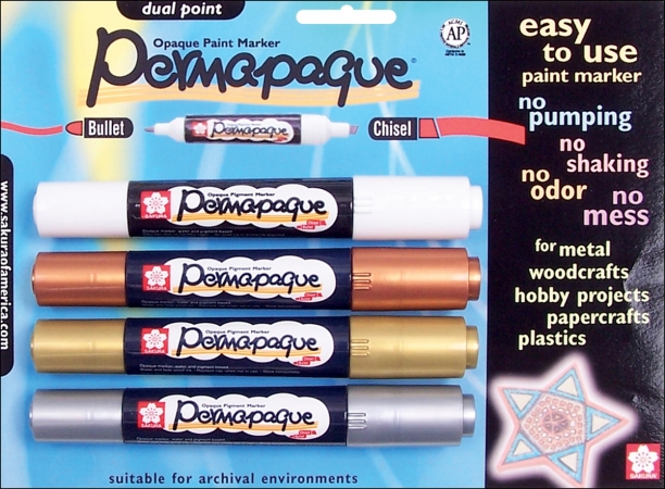 Sakura PPMDP-48020 Permapaque Paint Marker Dual Point 4-Pkg-Gold-Silver-Bronze-White Sakura PPMDP-48020 Permapaque Paint Marker Dual Point 4-Pkg-Gold-Silver-Bronze-White