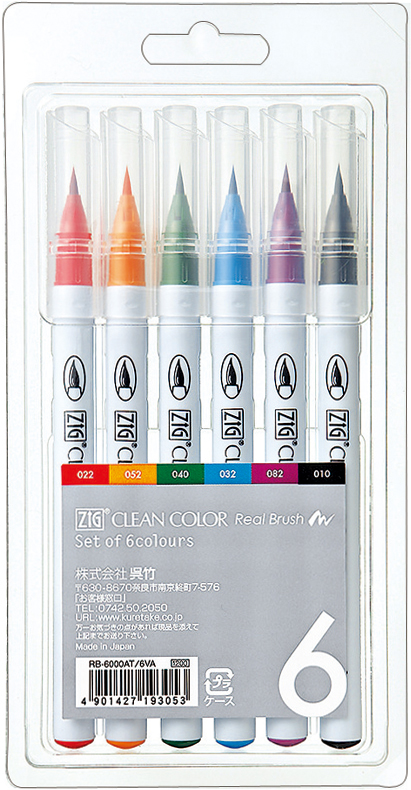 Zig RB60006V Zig Clean Color Real Brush Markers 6-Pkg Zig RB60006V Zig Clean Color Real Brush Markers 6-Pkg
