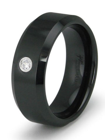R40038-105 Black Ceramic Mens Ring With Cz - Size 10.5