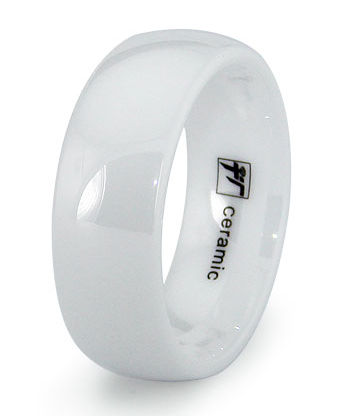 R40052-065 Classic Dome White Ceramic Wedding Bands - Size 6.5
