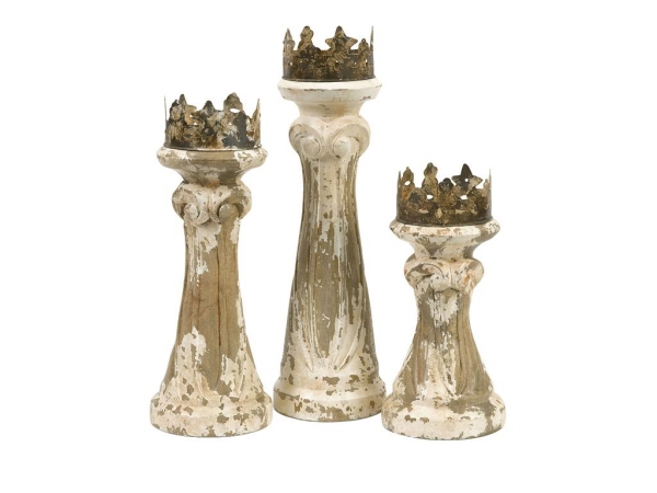 84336-3 Feliciano Handcarved Wood Candleholders - Set Of 3
