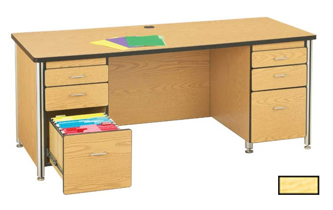 97012jc011 66 In. Teacher Desk With 2 Pedestals - Maple