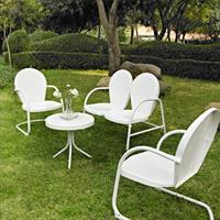 Crosley Furniture Griffith 4 Piece Metal Outdoor Conversation Seating Set - Loveseat And 2 Chairs In White Finish With Side Table In White Finish