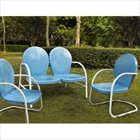 Crosley Furniture Ko10002bl Griffith 3 Piece Metal Outdoor Conversation Seating Set - Loveseat And 2 Chairs In Sky Blue Finish