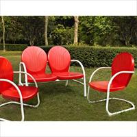 Crosley Furniture Ko10002re Griffith 3 Piece Metal Outdoor Conversation Seating Set - Loveseat And 2 Chairs In Red Finish