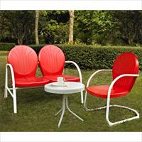 Crosley Furniture Ko10003re Griffith 3 Piece Metal Outdoor Conversation Seating Set - Loveseat And Chair In Red Finish With Side Table In White Finish