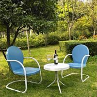 Crosley Furniture Ko10004bl Griffith 3 Piece Metal Outdoor Conversation Seating Set - Two Chairs In Sky Blue Finish With Side Table In White Finish