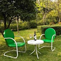 Crosley Furniture Griffith 3 Piece Metal Outdoor Conversation Seating Set - Two Chairs In Grasshopper Green Finish With Side Table In White Finish