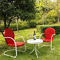 Crosley Furniture Ko10004re Griffith 3 Piece Metal Outdoor Conversation Seating Set - Two Chairs In Red Finish With Side Table In White Finish