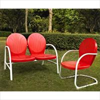 Crosley Furniture Ko10005re Griffith 2 Piece Metal Outdoor Conversation Seating Set - Loveseat And Chair In Red Finish