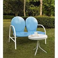 Crosley Furniture Ko10006bl Griffith 2 Piece Metal Outdoor Conversation Seating Set - Loveseat And Table In Sky Blue Finish