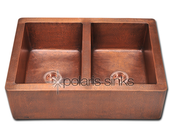 Polaris Sink P219 Double Equal Bowl Copper Apron Sink