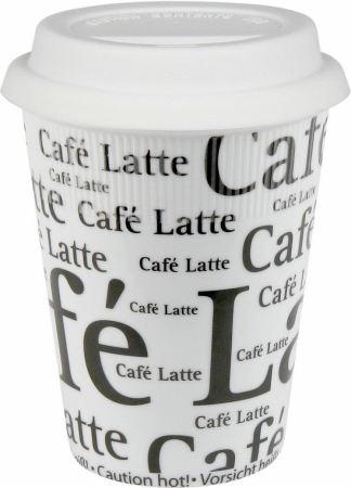 41s2tm0647 Set Of 2 Travel Mugs Cafe Latte Writing On White